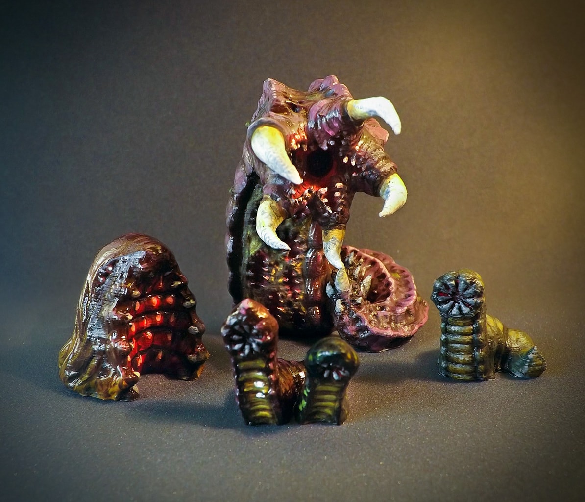 painted leeches - 3d printed miniatures